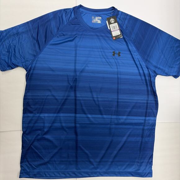 NEW Under Armour UA Training Shirt Men’s 2XL Blue Black Stripes HeatGear - Picture 4 of 8